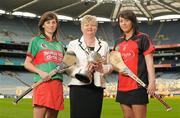 28 February 2012; In attendance at the All-Ireland Camogie Club Finals Captains Day at Croke Park are Joan O'Flynn, President of the Camogie Association alongside Mary Looby, left, Drom/Inch, Tipperary, and Una Leacy, Oulart the Ballagh, Wexford. Oulart the Ballagh face Drom/Inch in the All Ireland Senior Final at 3.00pm while Eoghan Rua play Ardrahan at 1.00pm in the Intermediate decider on Sunday, March 4th. Croke Park, Dublin. Photo by Sportsfile