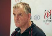 28 February 2012; Ulster head coach Brian McLaughlin speaking to the media during a press conference ahead of their side's Celtic League match against Edinburgh on Friday. Ulster Rugby Press Conference, Newforge Country Club, Belfast, Co. Antrim. Picture credit: Oliver McVeigh / SPORTSFILE