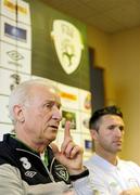 28 February 2012; Republic of Ireland manager Giovanni Trapattoni and team captain Robbie Keane during a press conference ahead of their side's International Friendly against the Czech Republic on Wednesday. Republic of Ireland Press Conference, Grand Hotel, Malahide, Co. Dublin. Picture credit: Brendan Moran / SPORTSFILE