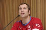 28 February 2012; Czech Republic goalkeeper Petr Cech speaking to the media during a press conference ahead of their side's International Friendly against Republic of Ireland on Wednesday. Czech Republic Press Conference, Aviva Stadium, Lansdowne Road, Dublin. Photo by Sportsfile