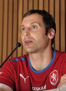 28 February 2012; Czech Republic goalkeeper Petr Cech speaking to the media during a press conference ahead of their side's International Friendly against Republic of Ireland on Wednesday. Czech Republic Press Conference, Aviva Stadium, Lansdowne Road, Dublin. Photo by Sportsfile