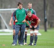 29 February 2012; Ireland's Donncha O'Callaghan, left, Sean O'Brien, right, Stephen Ferris, back right, and Rory Best during squad training ahead of their side's RBS Six Nations Rugby Championship game against France on Sunday. Ireland Rugby Squad Training, Carton House, Maynooth, Co. Kildare. Picture credit: Matt Browne / SPORTSFILE