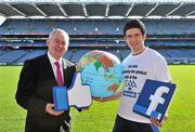 29 February 2012; The GAA has launched it's official page on Facebook in the presence of Uachtarán Chumann Lúthchleas Gael, Criostóir Ó Cuana and 2011 All-Ireland winning Dublin footballer, Cian O’Sullivan. The GAA is asking all members and supporters to answer a global GAA call and ‘like’ OfficialGAA on Facebook to unlock access to exclusive news, updates, competitions, and more throughout the year. As part of the launch, and to demonstrate the GAA’s commitment to the whole area of social media, Dublin football defender Cian O’Sullivan held a live Twitter chat through @officialgaa. Check out #GAAQandA for all the questions and answers. Keeping up to date with what’s happening in the GAA world through social and digital media has never been easier. With nearly 17,000 followers on Twitter @officialgaa brings the latest news, match updates and results direct to its followers. In attendance at the launch of the GAA Facebook Page are Dublin footballer Cian O'Sullivan, right, with Uachtarán CLG Criostóir Ó Cuana. Croke Park, Dublin. Picture credit: Brendan Moran / SPORTSFILE