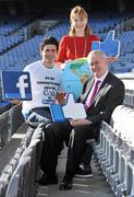 29 February 2012; The GAA has launched it's official page on Facebook in the presence of Uachtarán Chumann Lúthchleas Gael, Criostóir Ó Cuana and 2011 All-Ireland winning Dublin footballer, Cian O’Sullivan. The GAA is asking all members and supporters to answer a global GAA call and ‘like’ OfficialGAA on Facebook to unlock access to exclusive news, updates, competitions, and more throughout the year. As part of the launch, and to demonstrate the GAA’s commitment to the whole area of social media, Dublin football defender Cian O’Sullivan held a live Twitter chat through @officialgaa. Check out #GAAQandA for all the questions and answers. Keeping up to date with what’s happening in the GAA world through social and digital media has never been easier. With nearly 17,000 followers on Twitter @officialgaa brings the latest news, match updates and results direct to its followers. In attendance at the launch of the GAA Facebook Page are Dublin footballer Cian O'Sullivan, left, Lisa Clancy, Director of Communications of the GAA, and Uachtarán CLG Criostóir Ó Cuana, right. Croke Park, Dublin. Picture credit: Brendan Moran / SPORTSFILE