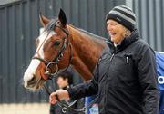 29 February 2012; Trainer Jessica Harrington with Citizenship, who will run in the County Hurdle and Martin Pipe Conditional Hurdle, during a yard visit ahead of the Cheltenham Festival, Commonstown Stables, Moone, Co. Kildare. Picture credit: Pat Murphy / SPORTSFILE