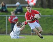 25 February 2012; Gearoid Barry, Cork, in action against Thomas O'Connell, Kildare. Senior All-Ireland Inter-County Football Vocational Schools Final, Kildare v Cork, Moyne-Templetuohy GAA Club, Tipperary. Picture credit: Pat Murphy / SPORTSFILE