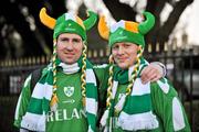 29 February 2012; Republic of Ireland supporters Matthias Schumacher, left, and Christopher Nagy, from Stuttgart, Germany, on their way to the game. International Friendly, Republic of Ireland v Czech Republic, Aviva Stadium, Lansdowne Road, Dublin. Picture credit: Barry Cregg / SPORTSFILE