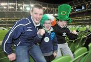 29 February 2012; Republic of Ireland supporters Brian McGillivary, left, Jason McGhee, aged 7, and Stephen McGhee, aged 11, all from Firhouse, Co. Dublin, before the game. International Friendly, Republic of Ireland v Czech Republic, Aviva Stadium, Lansdowne Road, Dublin. Picture credit: Barry Cregg / SPORTSFILE
