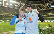 29 February 2012; Republic of Ireland supporters Aaron Cronin, left, aged 12, and Timmy Cronin, from Kilmallock, Co. Limerick, before the game. International Friendly, Republic of Ireland v Czech Republic, Aviva Stadium, Lansdowne Road, Dublin. Picture credit: Barry Cregg / SPORTSFILE