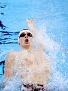 29 February 2012; Karl Burdis, Portmarnock SC, in action during Semi-Final 2 of the Men's 100m Backstroke, during the Irish Long Course National Swimming Championships/Olympic Trials. National Aquatic Centre, Abbotstown, Dublin. Picture credit: Brian Lawless / SPORTSFILE