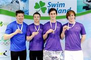 29 February 2012; Invictus Swim Club team, from left, Andy Hunter, David Graeme, Matthew Walker and David Thompson who won gold in the Men's 4 x 100m Freestyle event during the Irish Long Course National Swimming Championships/Olympic Trials. National Aquatic Centre, Abbotstown, Dublin. Picture credit: Brian Lawless / SPORTSFILE