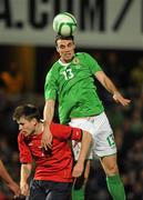 29 February 2012; Michael Duff, Northern Ireland, in action against Harvard Nordtveit, Norway. International Friendly, Northern Ireland v Norway, Windsor Park, Belfast, Co. Antrim. Picture credit: Oliver McVeigh / SPORTSFILE
