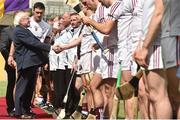2 July 2017; Captain of Galway David Burke presents the Galway team to President of ireland Michael D Higgins before the start of the Leinster GAA Hurling Senior Championship Final match between Galway and Wexford at Croke Park in Dublin. Photo by David Maher/Sportsfile