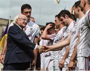 2 July 2017; Captain of Galway David Burke presents the Galway team to President of ireland Michael D Higgins before the start of the Leinster GAA Hurling Senior Championship Final match between Galway and Wexford at Croke Park in Dublin. Photo by David Maher/Sportsfile