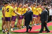 2 July 2017; The President of Ireland Michael D Higgins is introduced to the joint Wexford captains Matthew O'Hanlon, 6, and Lee Chin by the Leinster GAA Chairman Jim Bolger before the Leinster GAA Hurling Senior Championship Final match between Galway and Wexford at Croke Park in Dublin. Photo by Ray McManus/Sportsfile