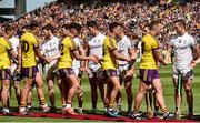 2 July 2017; Players from Wexford and Galway shake hands before the start of the Leinster GAA Hurling Senior Championship Final match between Galway and Wexford at Croke Park in Dublin. Photo by David Maher/Sportsfile