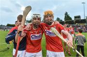 3 July 2017; Sean O'Leary Hayes, left and James Keating of Cork celebrate after the final whislte during the Electric Ireland Munster GAA Hurling Minor Championship semi-final replay match between Cork and Tipperary at Páirc Uí Rinn, Cork. Photo by Eóin Noonan/Sportsfile