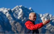 5 July 2017; British & Irish Lions head coach Warren Gatland stands in front of The Remarkables mountain range during a training session at the Queenstown Events Centre in Queenstown, New Zealand. Photo by Stephen McCarthy/Sportsfile