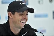 5 July 2017; Rory McIlroy of Northern Ireland speaking at a press conference before the Pro-Am ahead of the Dubai Duty Free Irish Open Golf Championship at Portstewart Golf Club in Portstewart, Co. Derry. Photo by Brendan Moran/Sportsfile