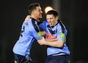 2 March 2012; Mark Langtry, left, celebrates scoring the first goal of the game with his UCD team-mate Chris Mulhall. Airtricity League Premier Division, UCD v Cork City, Belfield Bowl, UCD, Belfield, Dublin. Picture credit: Ray McManus / SPORTSFILE