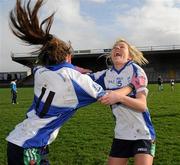 3 March 2012; Colaiste Ide agus Iosef players Tara Zgaga, right, and Marian Stack celebrate victory. Tesco All-Ireland Post Primary Schools Senior A Semi-Final, St Leo’s, Carlow v Colaiste Ide agus Iosef, Limerick, McDonagh Park, Nenagh, Co. Tipperary. Picture credit: Ray McManus / SPORTSFILE