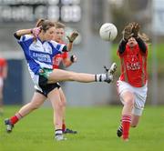 3 March 2012; Marian Stack, Colaiste Ide agus Iosef, in action against Amanda Kinsella, St Leo’s. Tesco All-Ireland Post Primary Schools Senior A Semi-Final, St Leo’s, Carlow v Colaiste Ide agus Iosef, Limerick, McDonagh Park, Nenagh, Co. Tipperary. Picture credit: Ray McManus / SPORTSFILE