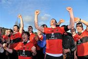 3 March 2012; UCC players celebrate as captain Shane Bourke lifts the cup after victory over CIT. Irish Daily Mail Fitzgibbon Cup Final, University College Cork v Cork Institute of Technology, Mardyke Arena, Cork. Picture credit: Diarmuid Greene / SPORTSFILE