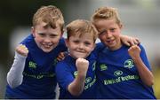 5 July 2017; Rob Kearney and Ross Byrne of Leinster Rugby came out to the Bank of Ireland Leinster Rugby Summer Camp at Donnybrook Stadium. Pictured are, from left, Luke Sweeney, Johnny Woods, and Tom Clarke, all age 9, at Donnybrook Stadium in Dublin. Photo by Cody Glenn/Sportsfile