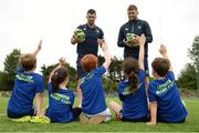 5 July 2017; Rob Kearney and Ross Byrne of Leinster Rugby came out to the Bank of Ireland Leinster Rugby Summer Camp at Donnybrook Stadium. Pictured are Kearney and Byrne answering questions and teaching rugby. Photo by Cody Glenn/Sportsfile