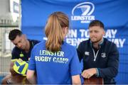 5 July 2017; Rob Kearney and Ross Byrne of Leinster Rugby came out to the Bank of Ireland Leinster Rugby Summer Camp at Donnybrook Stadium. Pictured is a camper getting autographs from Kearney and Byrne at Donnybrook Stadium in Dublin. Photo by Cody Glenn/Sportsfile