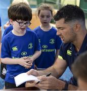 5 July 2017; Rob Kearney and Ross Byrne of Leinster Rugby came out to the Bank of Ireland Leinster Rugby Summer Camp at Donnybrook Stadium. Pictured are campers getting autographs at Donnybrook Stadium in Dublin. Photo by Cody Glenn/Sportsfile
