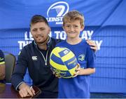 5 July 2017; Rob Kearney and Ross Byrne of Leinster Rugby came out to the Bank of Ireland Leinster Rugby Summer Camp at Donnybrook Stadium. Pictured is Tom Roden, age 9, with Ross Byrne at Donnybrook Stadium in Dublin. Photo by Cody Glenn/Sportsfile