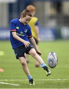 5 July 2017; Rob Kearney and Ross Byrne of Leinster Rugby came out to the Bank of Ireland Leinster Rugby Summer Camp at Donnybrook Stadium. Pictured is Peter McGann, age 9, kicking at Donnybrook Stadium in Dublin. Photo by Cody Glenn/Sportsfile