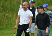 5 July 2017; Rory McIlroy of Northern Ireland and Manchester City manager Pep Guardiola during the Pro-Am ahead of the Dubai Duty Free Irish Open Golf Championship at Portstewart Golf Club in Portstewart, Co. Derry. Photo by Brendan Moran/Sportsfile