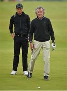5 July 2017; Former Northern Ireland goalkeeper Pat Jennings with Danny Willett of England during the Pro-Am ahead of the Dubai Duty Free Irish Open Golf Championship at Portstewart Golf Club in Portstewart, Co. Derry. Photo by Brendan Moran/Sportsfile