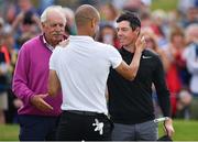 5 July 2017; Manchester City manager Pep Guardiola with Rory McIlroy of Northern Ireland businessman Dermot Desmond, left, during the Pro-Am ahead of the Dubai Duty Free Irish Open Golf Championship at Portstewart Golf Club in Portstewart, Co. Derry. Photo by Brendan Moran/Sportsfile