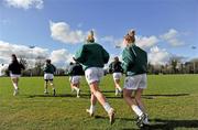4 March 2012; A general view of Kildare players taking to the field before the game. Bord Gais Energy Ladies National Football League, Division 1, Round 4, Kildare v Laois, Ballykelly, Co. Kildare. Picture credit: Barry Cregg / SPORTSFILE