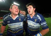 15 December 2001; Leinster captain Reggie Corrigan, left, and Shane Horgan celebrate after victory over Munster. Leinster v Munster, Celtic League, Final, Lansdowne Road, Dublin. Rugby. Picture credit; Matt Browne / SPORTSFILE