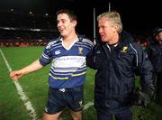 15 December 2001; Leinster's Brian O'Meara and coach Matt Williams, celebrates after victory over Munster. Leinster v Munster, Celtic League, Final, Lansdowne Road, Dublin. Rugby. Picture credit; Brendan Moran / SPORTSFILE