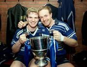 15 December 2001; Leinster's Gordon D'Arcy, left, and Denis Hickie celebrate with the Celtic League Cup. Leinster v Munster, Celtic League, Final, Lansdowne Road, Dublin. Rugby. Picture credit; Matt Browne / SPORTSFILE