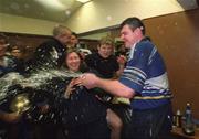 15 December 2001; Leinster captain Reggie Corrigan sprays champagne in celebration after victory over Munster. Leinster v Munster, Celtic League, Final, Lansdowne Road, Dublin. Rugby. Picture credit; Matt Browne / SPORTSFILE