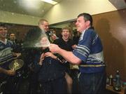 15 December 2001; Leinster captain Reggie Corrigan sprays champagne in celebration after victory over Munster. Leinster v Munster, Celtic League, Final, Lansdowne Road, Dublin. Rugby. Picture credit; Matt Browne / SPORTSFILE