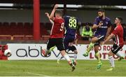 6 July 2017; Paul Onuachu, 33 of Midtjylland, scores  his side's second goal during the Europa League First Qualifying Round Second Leg match between Derry City and Midtjylland at The Showgrounds in Sligo. Photo by David Maher/Sportsfile