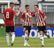 6 July 2017; Aaron McEneff, right, of Derry City celebrates after scoring his side's first goal with team-mate Harry Monaghan during the Europa League First Qualifying Round Second Leg match between Derry City and Midtjylland at The Showgrounds in Sligo. Photo by David Maher/Sportsfile