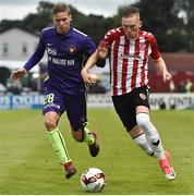 6 July 2017; Ronan Curtis of Derry City in action against Andre Remer of Midtjylland during the Europa League First Qualifying Round Second Leg match between Derry City and Midtjylland at The Showgrounds in Sligo. Photo by David Maher/Sportsfile