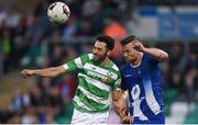 6 July 2017; Roberto Lopes of Shamrock Rovers in action against Brynjar Gauti Guðjónsson of Stjarnan during the Europa League First Qualifying Round Second Leg match between Shamrock Rovers and Stjarnan at Tallaght Stadium in Tallaght, Co Dublin. Photo by Cody Glenn/Sportsfile