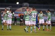 6 July 2017; Shamrock Rovers players celebrate after the Europa League First Qualifying Round Second Leg match between Shamrock Rovers and Stjarnan at Tallaght Stadium in Tallaght, Co Dublin. Photo by Cody Glenn/Sportsfile