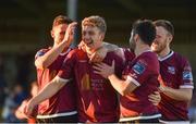 7 July 2017; Eoin McCormack, second from left, of Galway United celebrates after scoring his side's third goal with teammates, from left, Gavan Holohan, Kevin Devaney, and David Cawley during the SSE Airtricity League Premier Division match between Galway United and Limerick at Eamonn Deacy Park in Galway. Photo by David Maher/Sportsfile