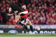 8 July 2017; Jordie Barrett of New Zealand is tackled by Elliot Daly of the British & Irish Lions during the Third Test match between New Zealand All Blacks and the British & Irish Lions at Eden Park in Auckland, New Zealand. Photo by Stephen McCarthy/Sportsfile
