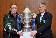 6 March 2012; Brian Dunleavy, left, Sheriff YC, and Tom Mullane, Avondale United, after both teams were drawn to play each other in the FAI Ford Cup First Round Draw. FAI Headquarters, Abbotstown, Dublin. Picture credit: David Maher / SPORTSFILE